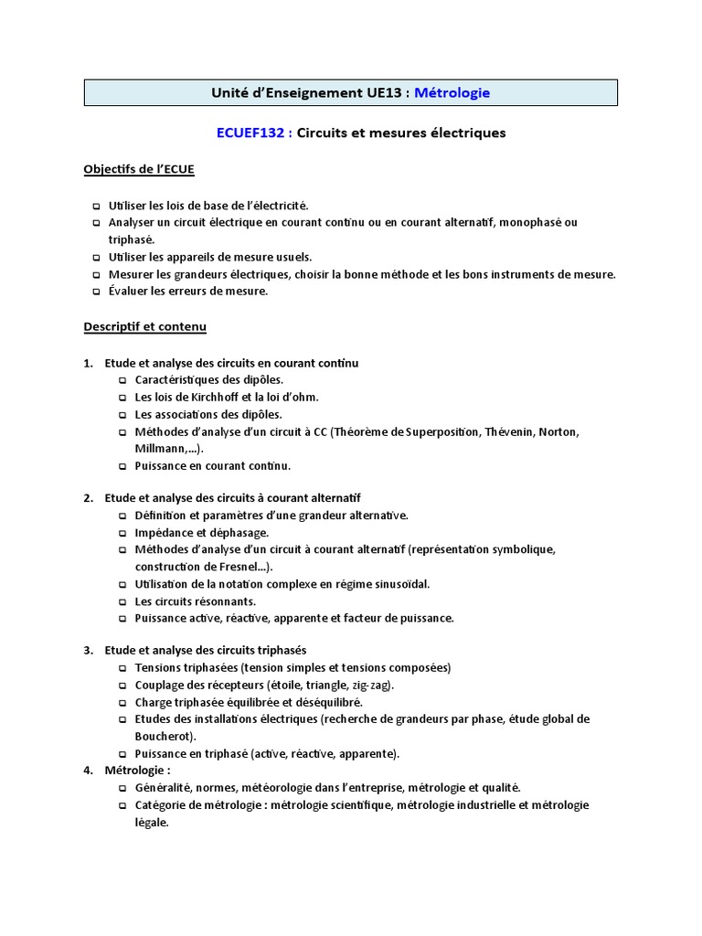 Métrologie et Mesures Électriques | PDF | Quantité | Grandeur physique