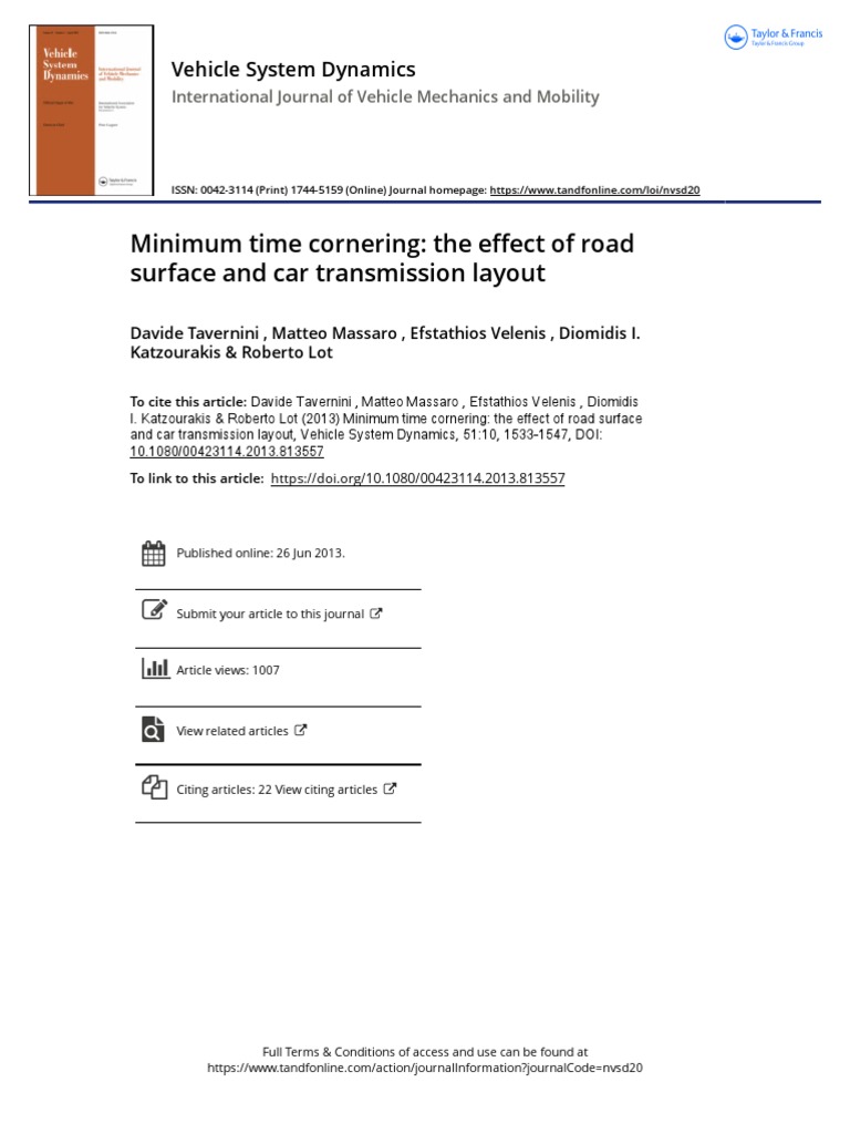 Minimum Time Cornering The Effect of Road Surface and Car Transmission ...
