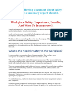 Read The Following Document About Safety and Write A Summary Report About It