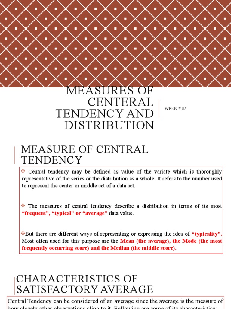 Measures of Central Tendency and Dispersion (Week-07) | PDF | Standard ...