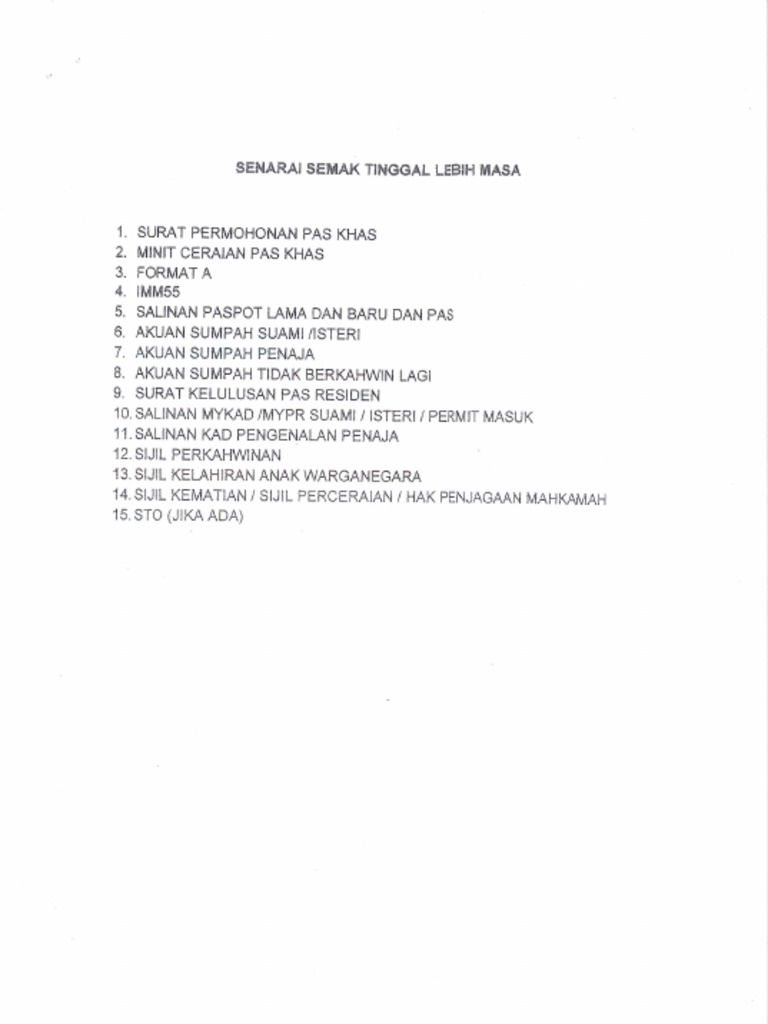 Senarai Semak Tinggal Lebih Masa | PDF