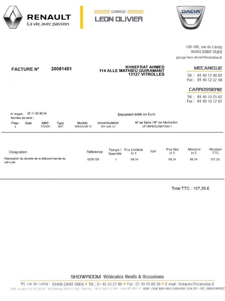 Facture Renault PDF