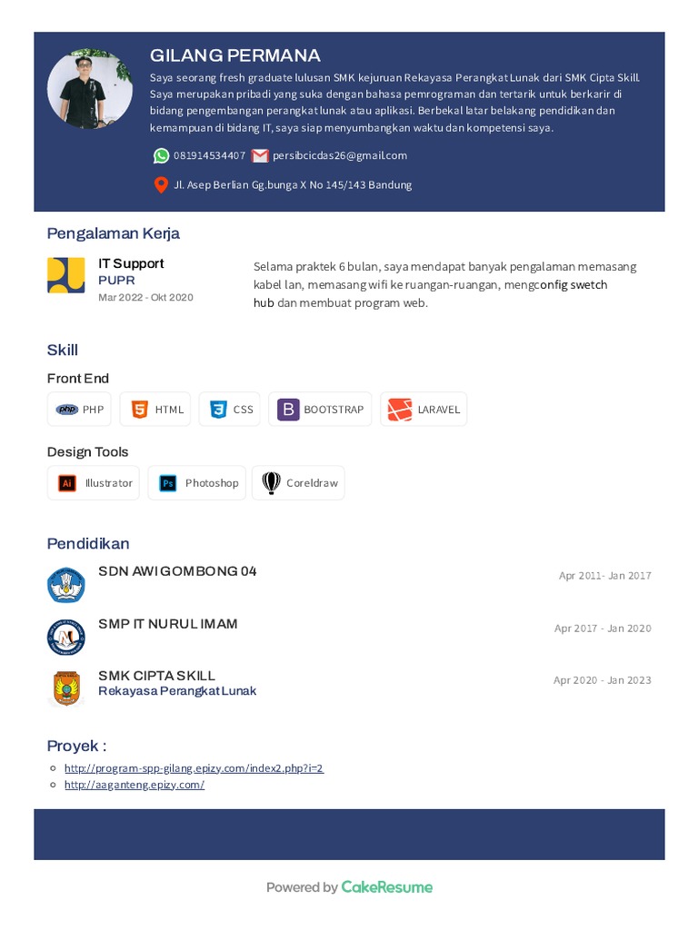 CV Fresh Graduate IT Gilang Permana | PDF | Karier & Perkembangan