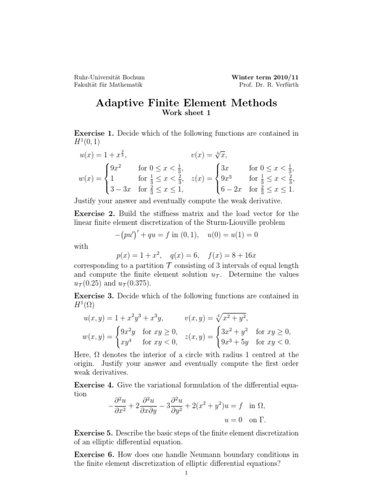 Adaptive Finite Element Methods Exercises | PDF