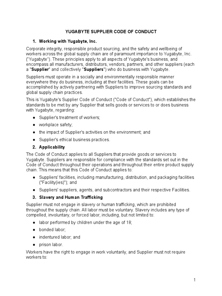 Supplier Code of Conduct PDF Overtime Supply Chain