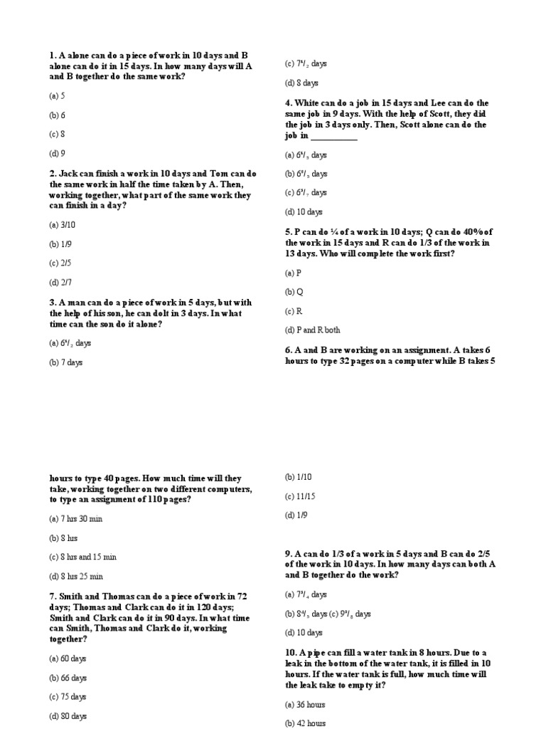 Time and Work Problem Solutions | PDF