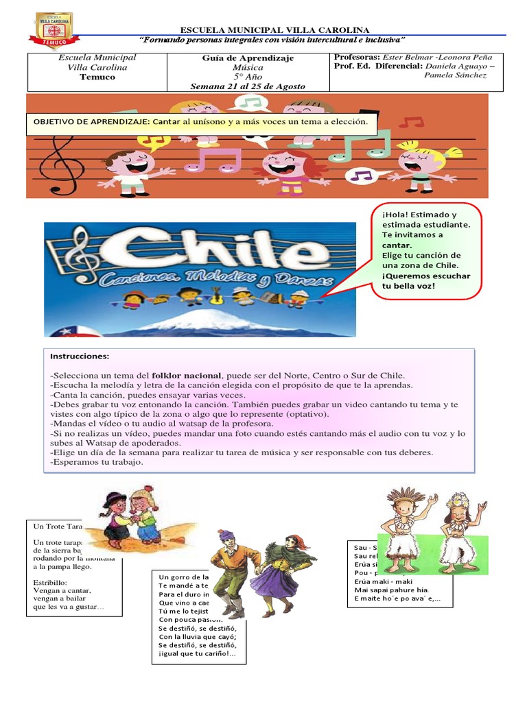 Música 5° Guía 21 Al 25 Septiembre | PDF | Canciones
