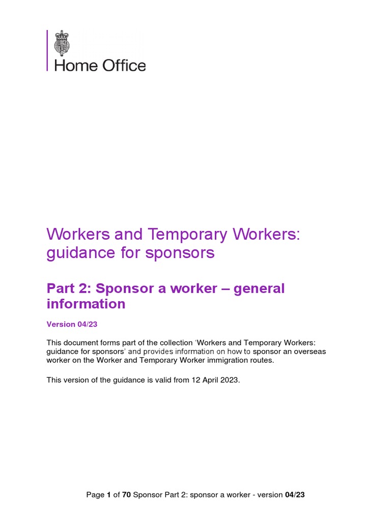 Workers and Temporary Workers Guidance For Sponsors Part 2 Sponsor A