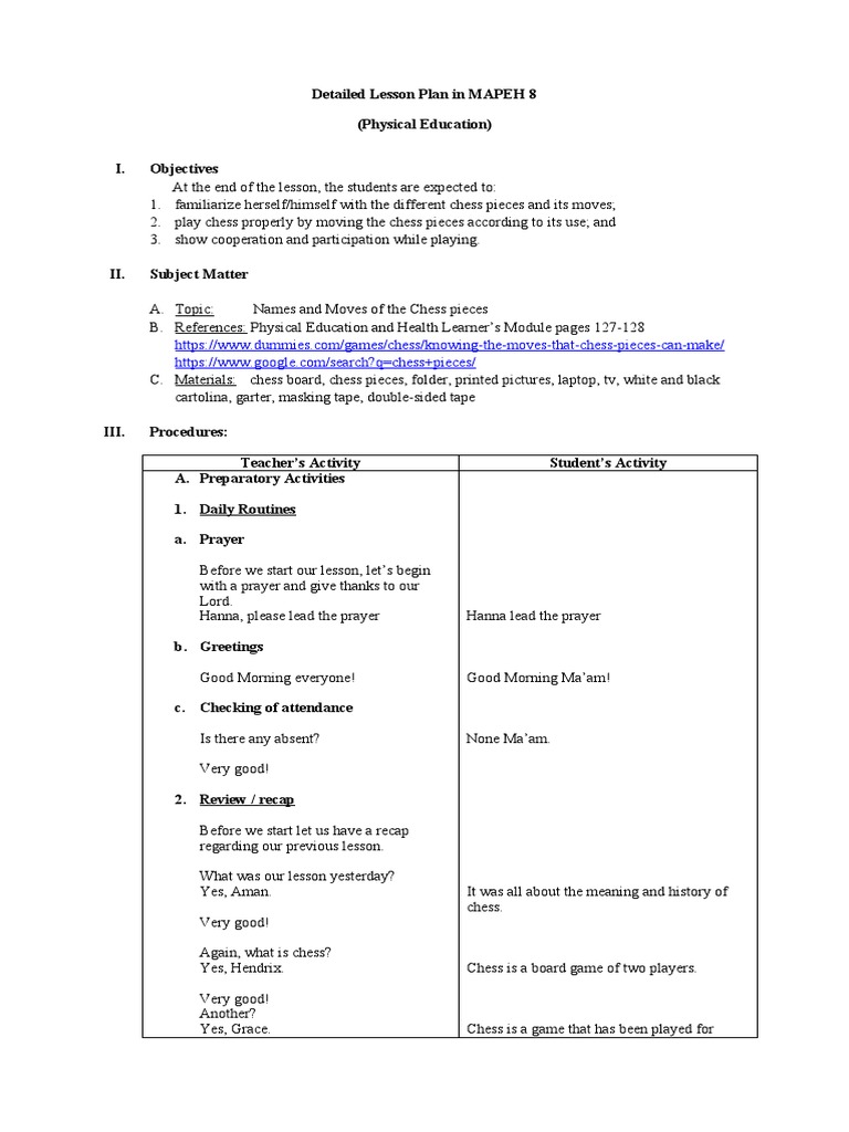 Beginner Chess Lesson Plan | PDF | Abstract Strategy Games | Chess