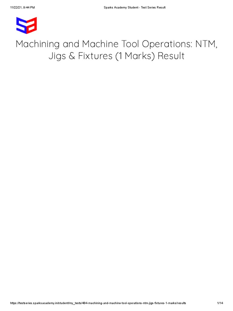Sparks Academy Student Test Series Result Ucmp PDF Machining 