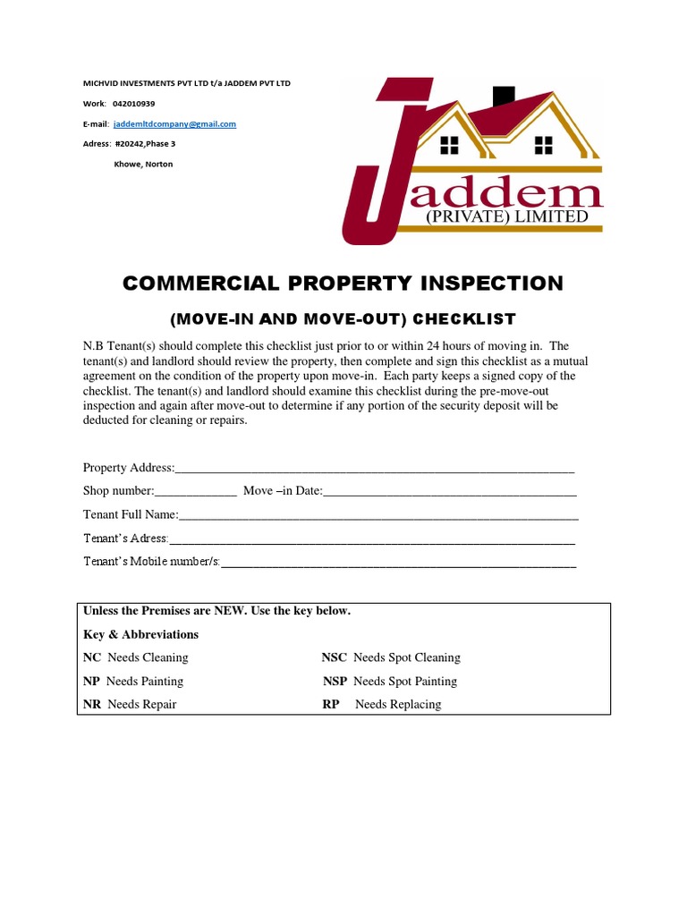Commercial Property Inspection Checklist | PDF | Leasehold Estate ...