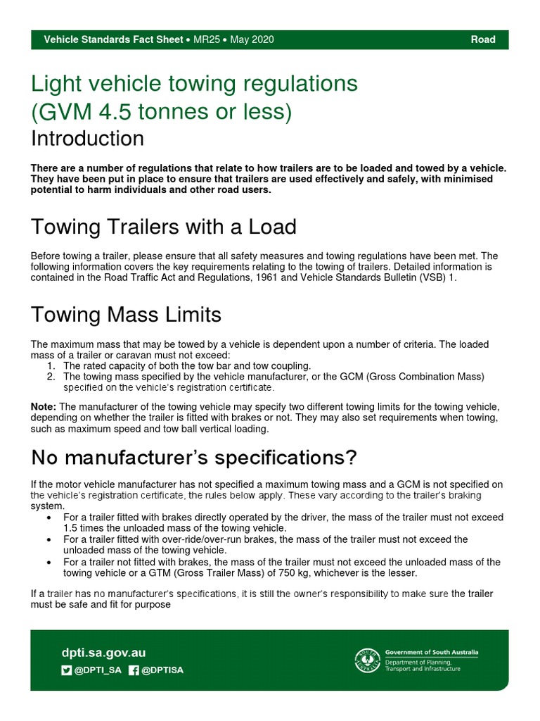 MR25 Light Vehicle Towing Trailer Regulations GVM 4.5 Tonnes or Less 05