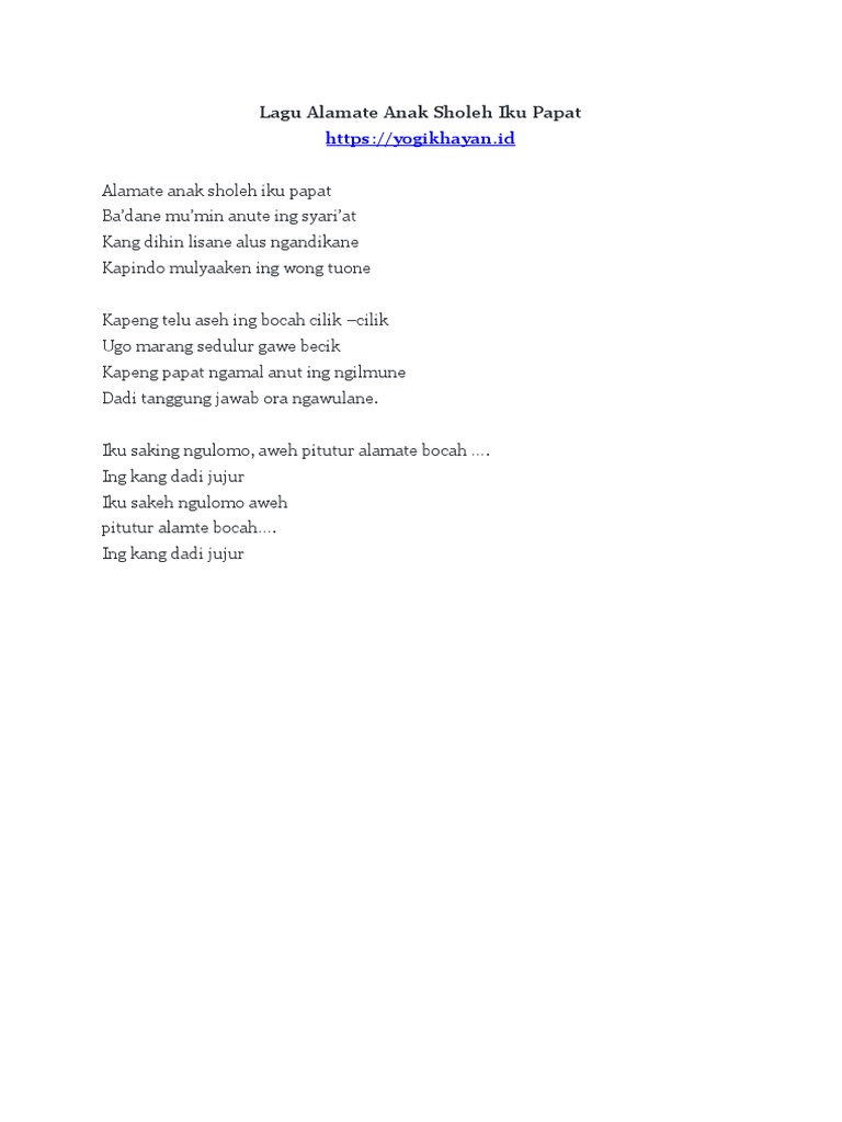 Lagu Alamate Anak Sholeh Iku Papat | PDF