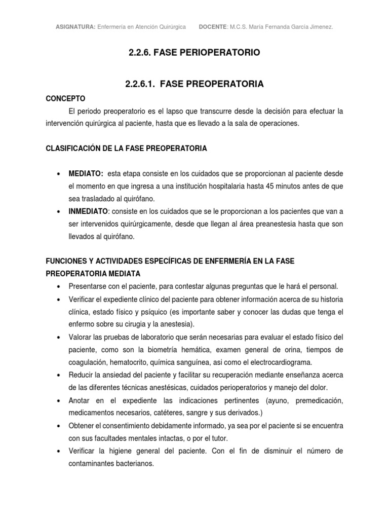Fase Preoperatoria | PDF | Cirugía | Anestesia