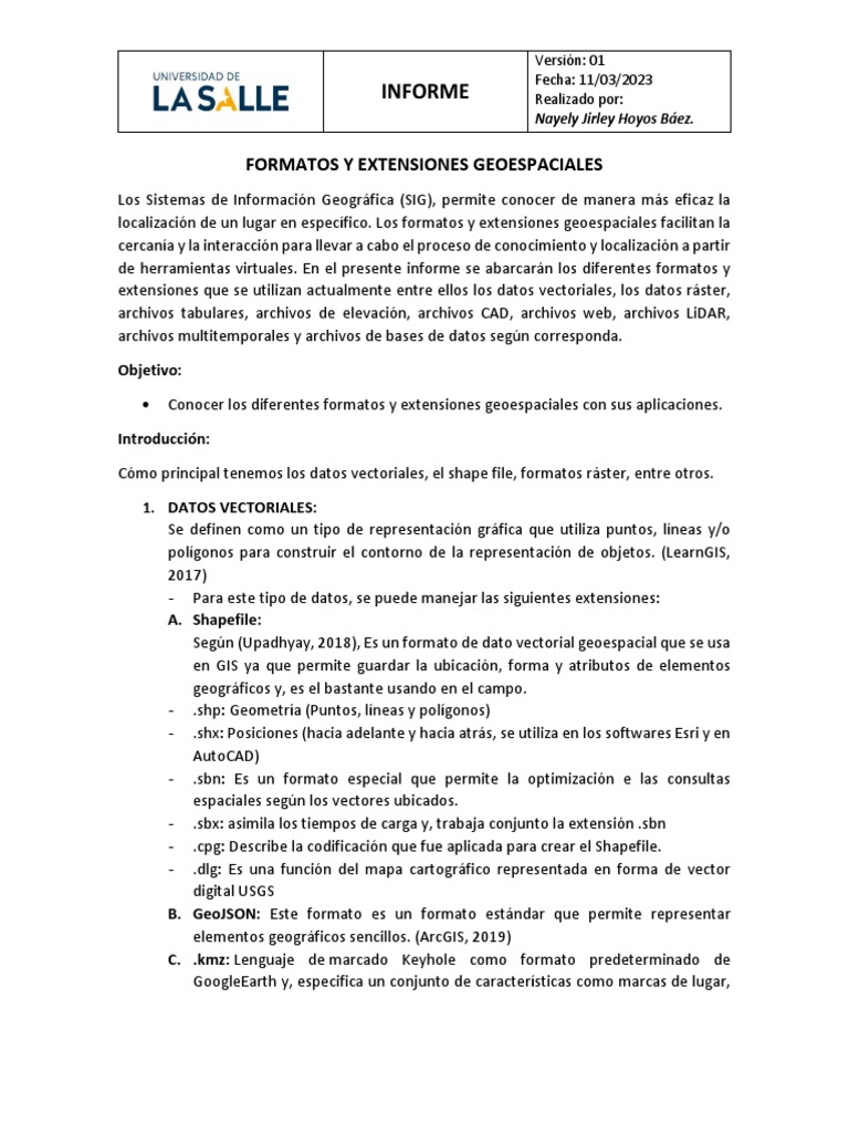 Formatos y Extensiones Geoespaciales | PDF | Sistema de información ...
