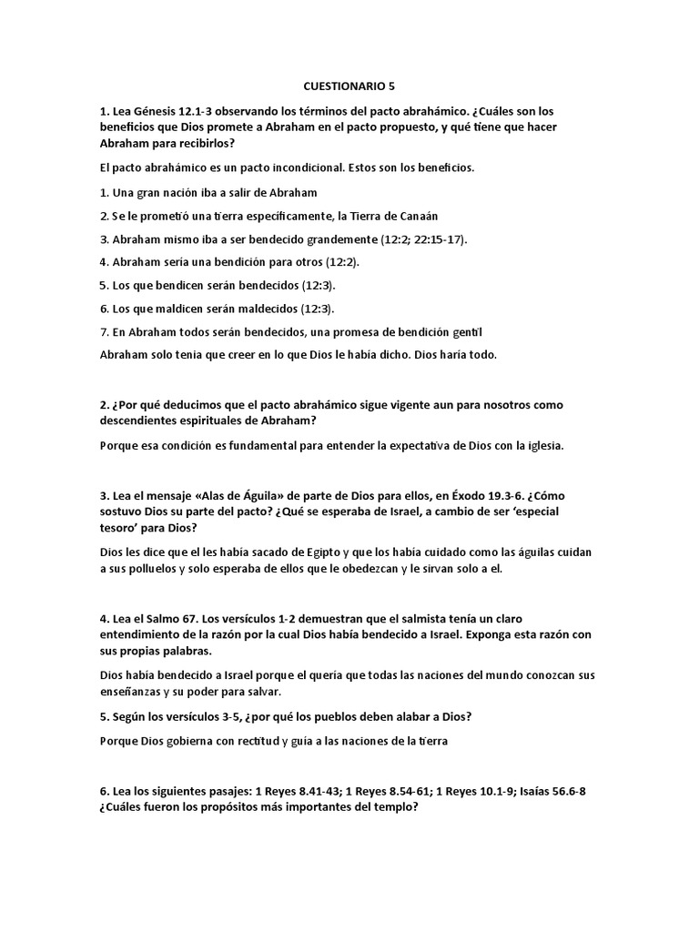 CUESTIONARIO 5 y 6 | PDF | Abrahán | Jonás