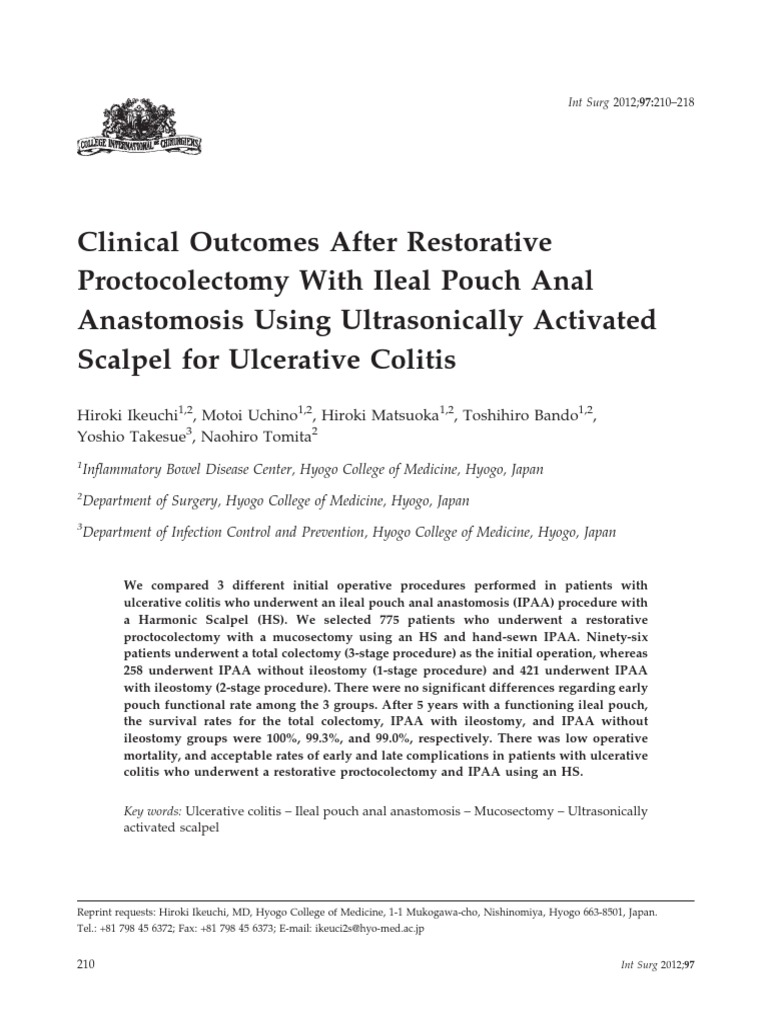 Clinical After Restorative Proctocolectomy With IPAA Using