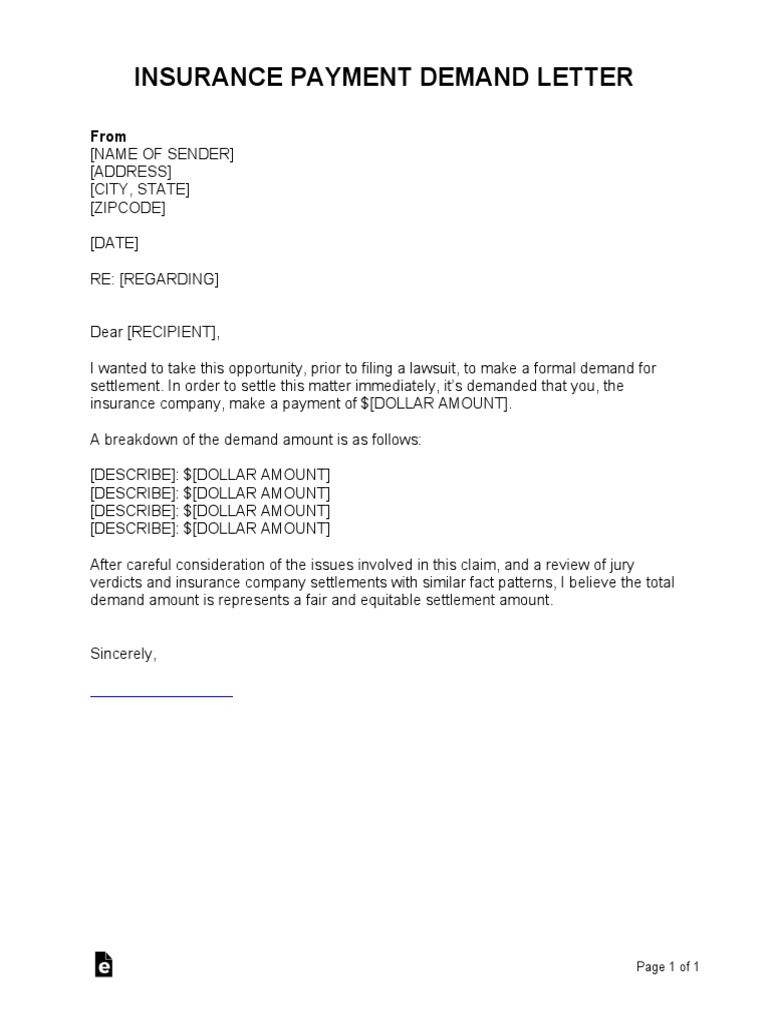 Insurance payment demand letter pdf