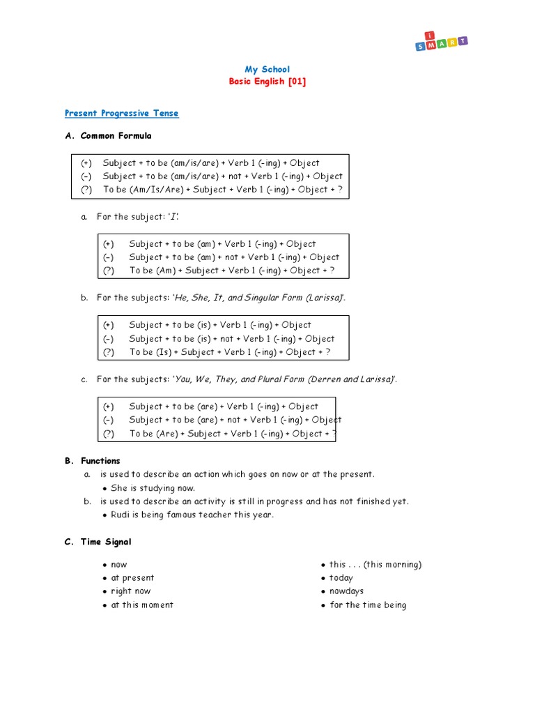Present Progressive Tense Guide | PDF | Verb | Object (Grammar)