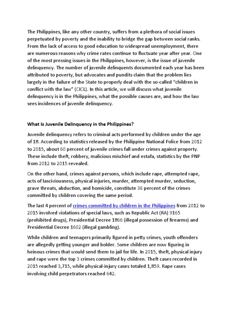 What Is Juvenile Delinquency in The Philippines? PDF Juvenile