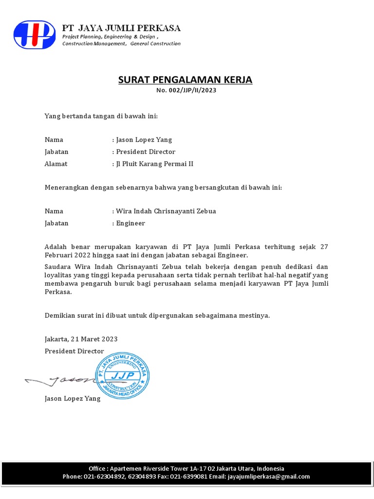 Surat Paklaring Karyawan PT Jaya Jumli | PDF