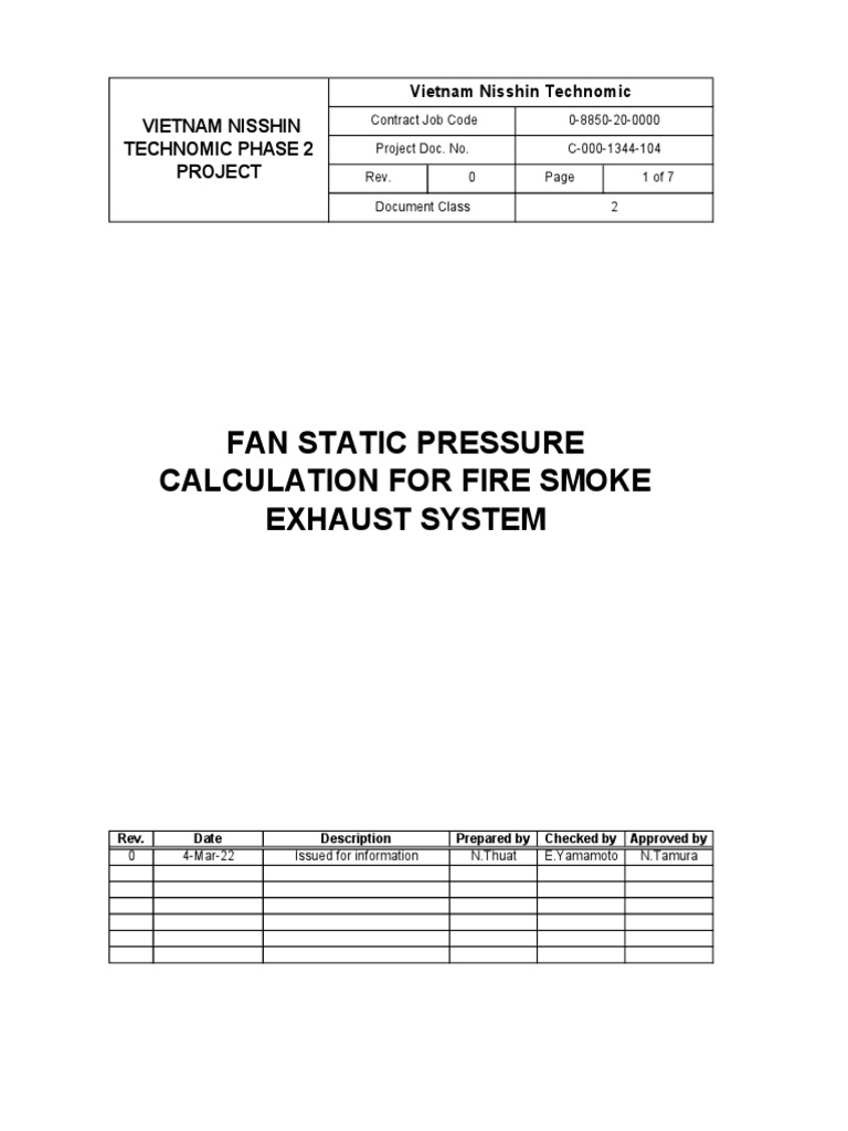 Fan Static Pressure Calculation For Fire Smoke Exhaust System PDF Duct (Flow) Mechanical