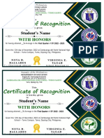 Certificate of Recognition: Student's Name