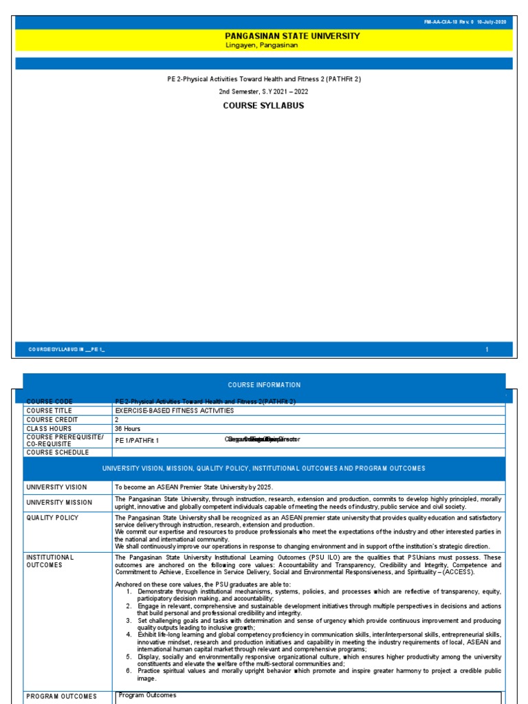 PE 2 Course Syllabus: PATHFit 2 | PDF | Career & Growth