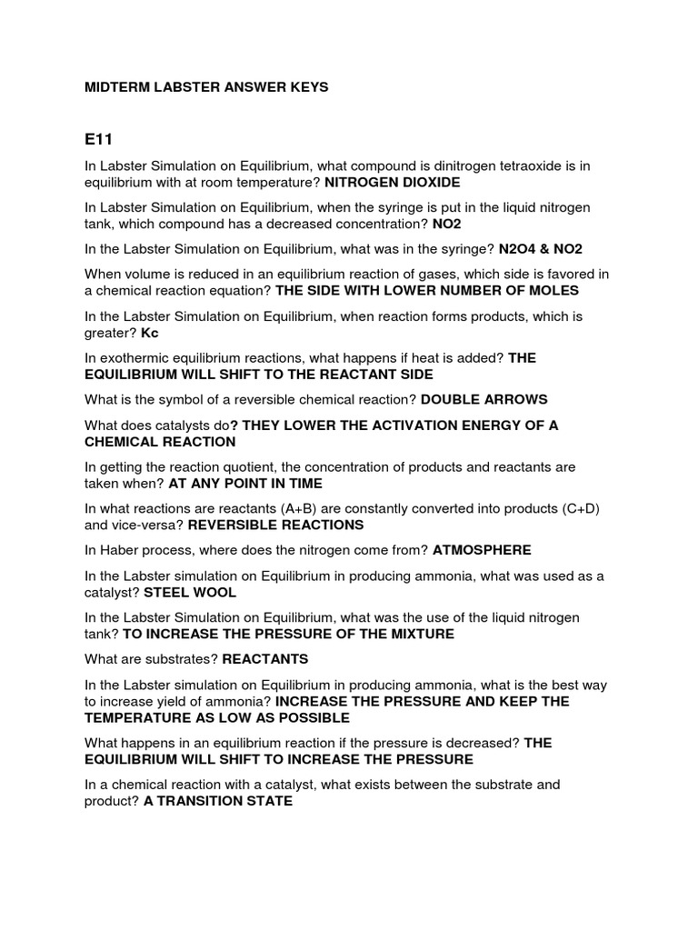 Midterm Labster Answer Keys PDF Carbohydrates Chemical Equilibrium