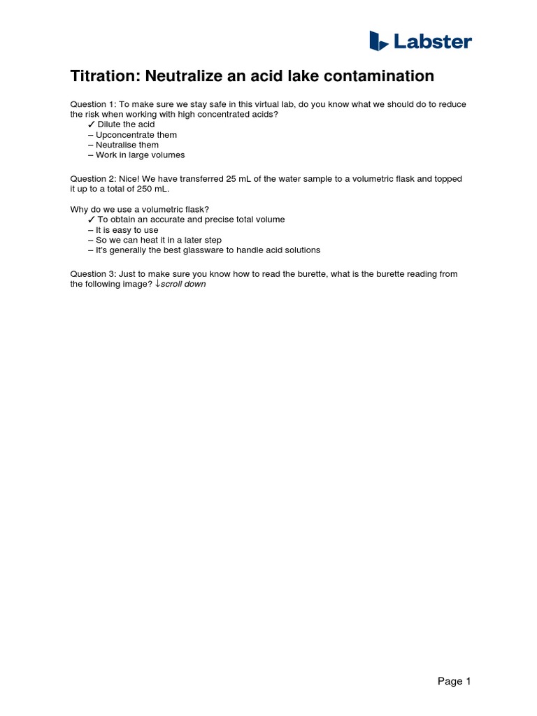 Questions Titration Neutralize An Acid Lake Contamination PDF