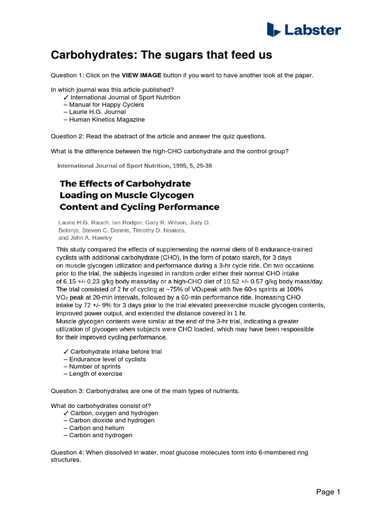 Questions Carbohydrates The Sugars That Feed Us PDF Carbohydrates