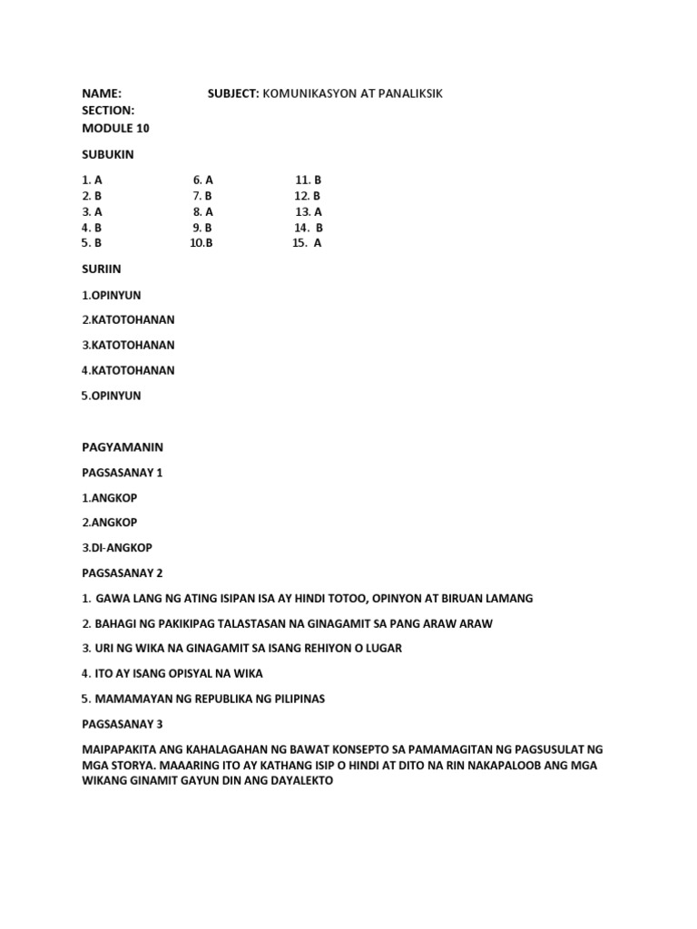 Grade 11 KOMUNIKASYON Module 10 | PDF