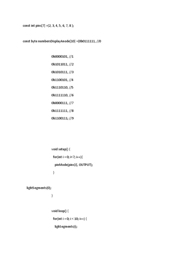 Arduino 7-Segment Display Code | PDF