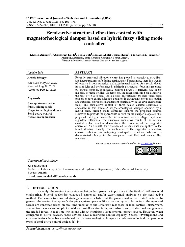 Semi-Active Structural Vibration Control With Magnetorheological Damper ...