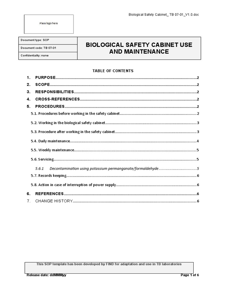 Biosafety Cabinet Use and Maintenance SOP | PDF | Disinfectant ...