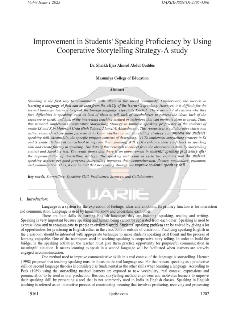 Improvement in Students Speaking Proficiency by Using Cooperative ...