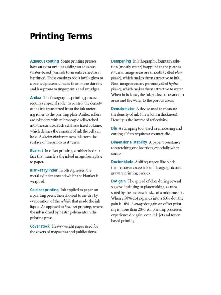 Printing Terms PDF Printing Lithography