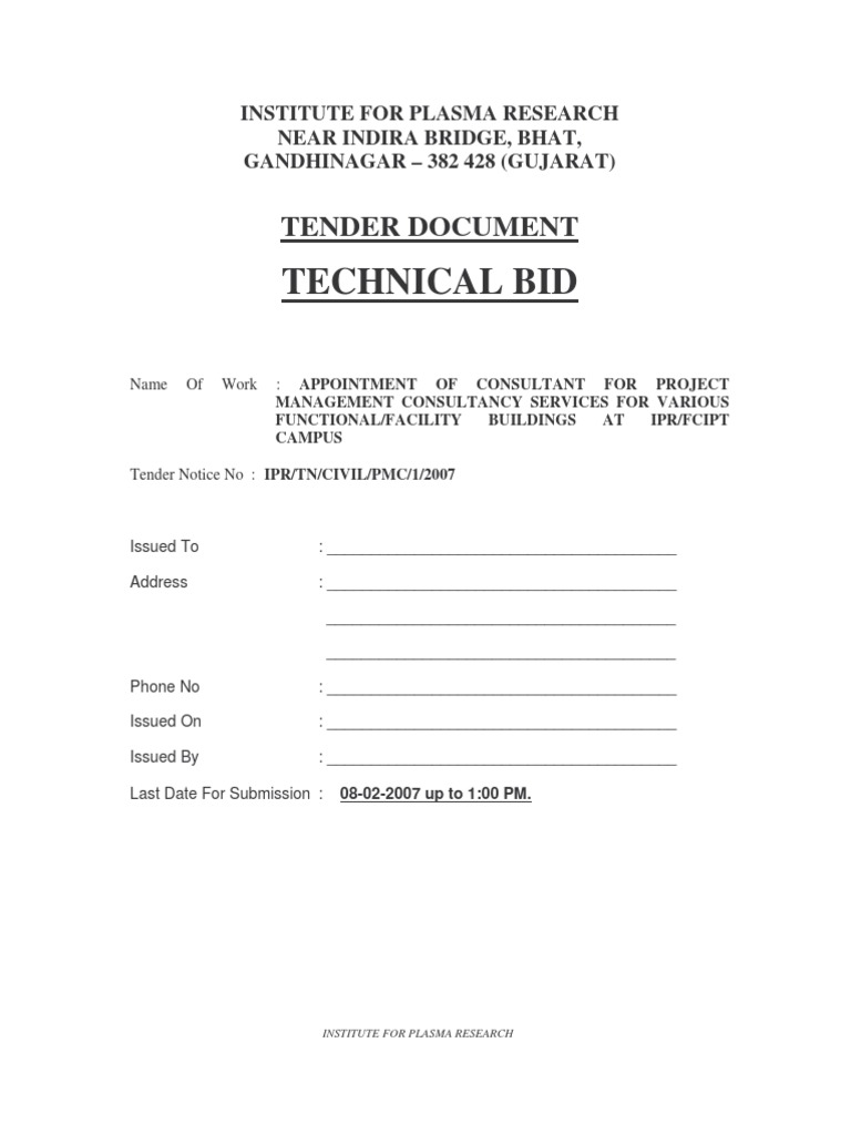 PMC Tender Document Specification (Technical Standard) Engineer