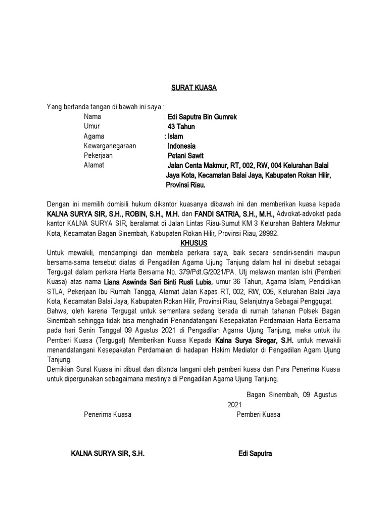 Surat Kuasa Istimewa Mediasi Pdf - vrogue.co