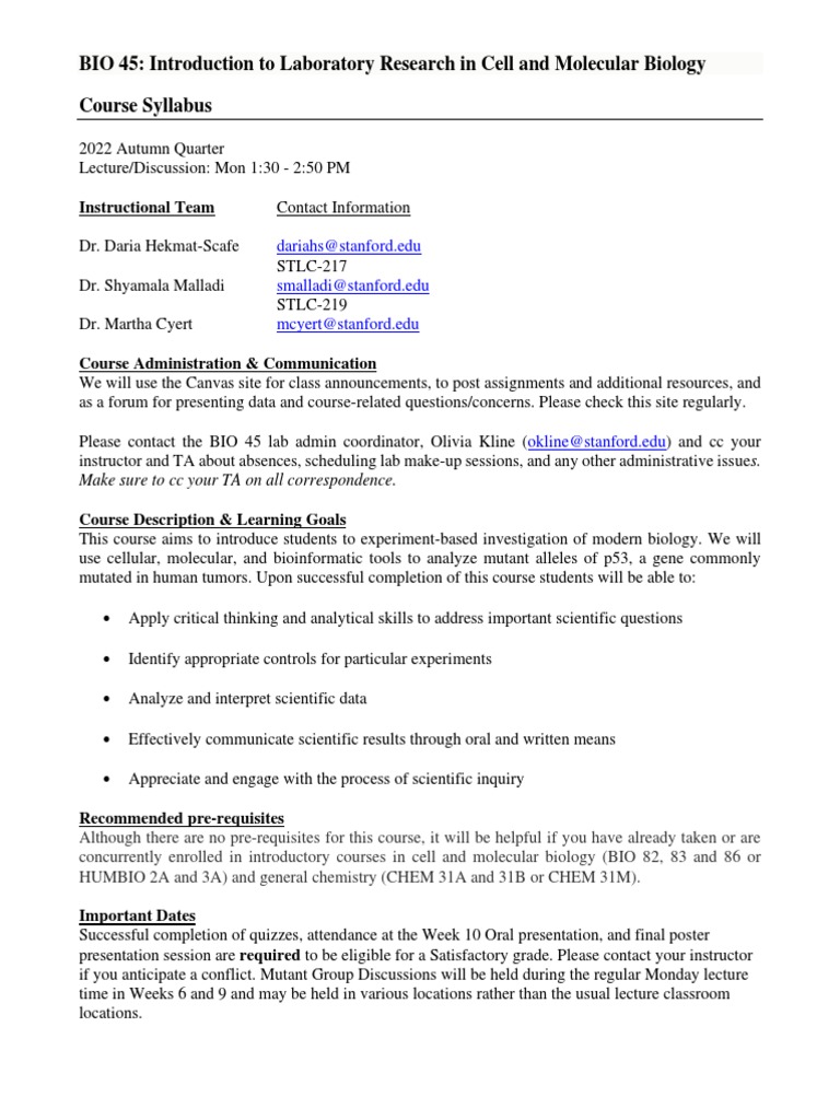 BIO 45: Lab Research in Cell Biology | PDF