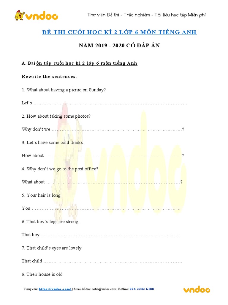 Bai Tap On Thi Hoc Ky 2 Mon Tieng Anh Lop 6 | PDF