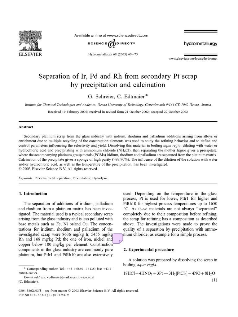 Platinum Separation from Aqua Regia | PDF | Platinum | Palladium