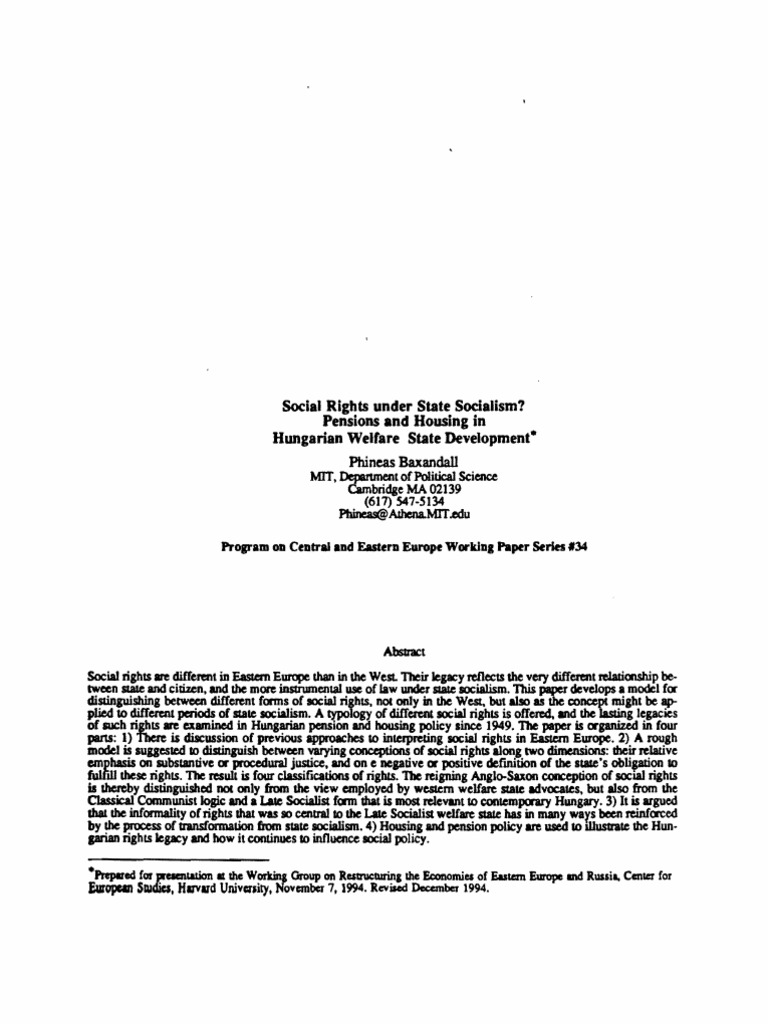 Social Rights Under State Socialism? Pensions & Housing in Hungarian