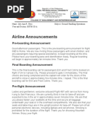 Airline Boarding Announcement Scripts | PDF | Aviation Accidents And ...