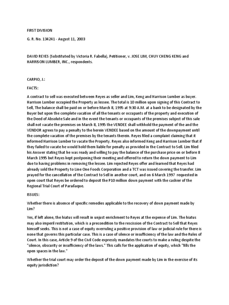 Digest Reyes Vs Lim PDF Equity (Law) Justice