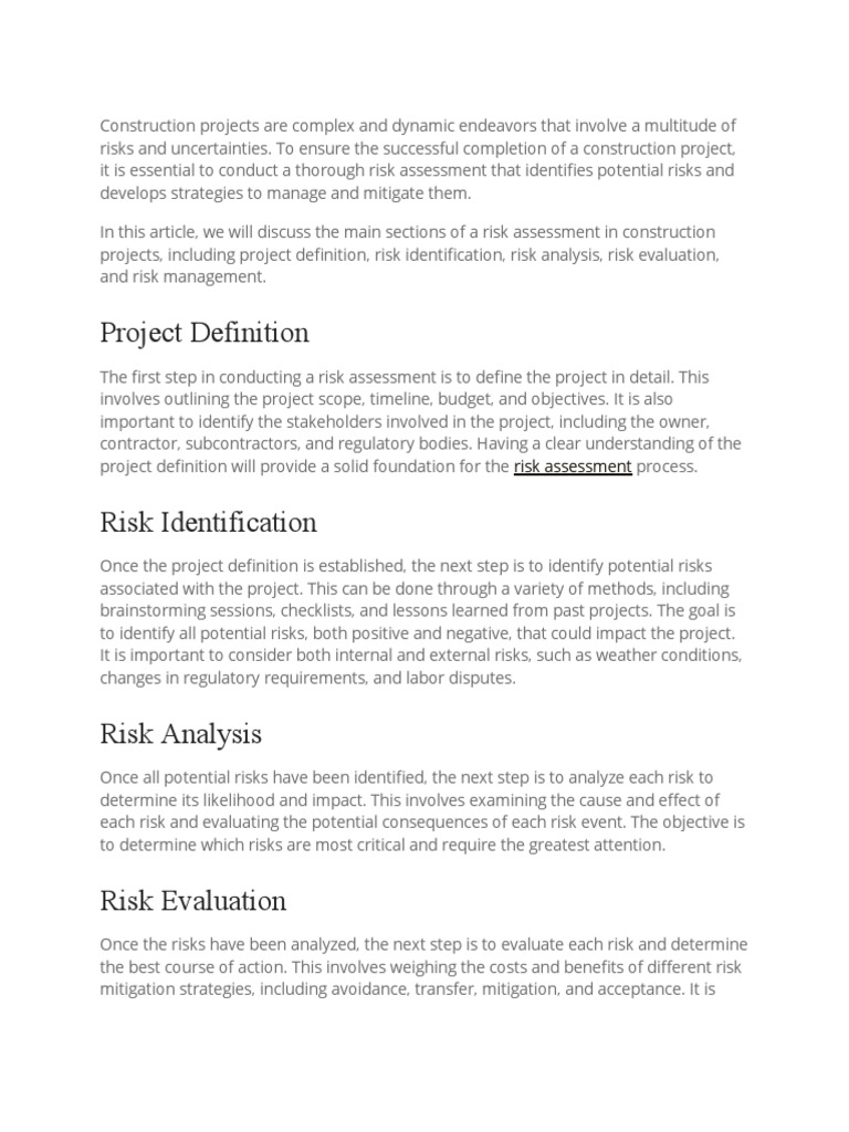Risk Assessment in Construction Projects | PDF | Risk Management | Risk