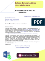 Modelo Carta de Reclamacion de Obra Mal Ejecutada