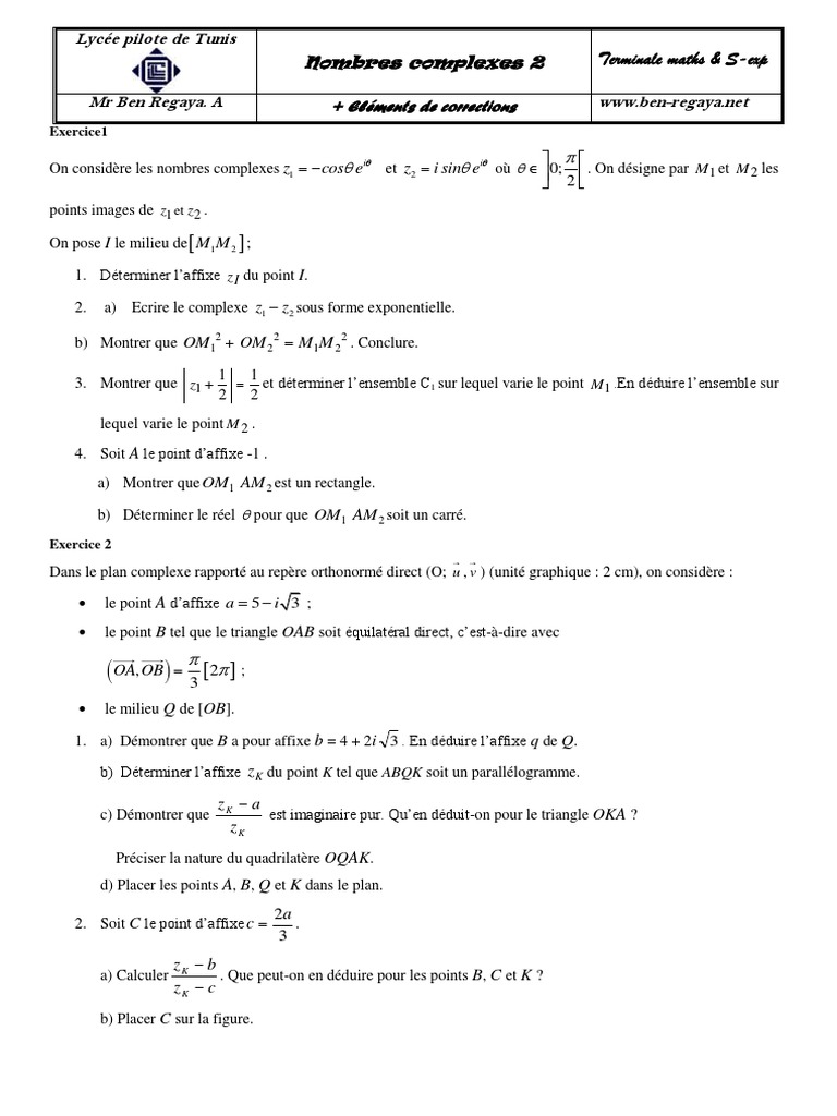 Exercices sur les Nombres Complexes | PDF | Nombre complexe | Formes ...