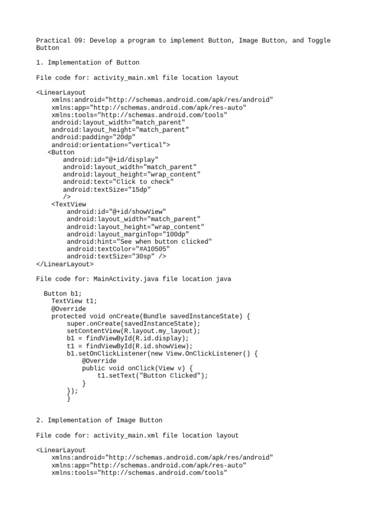 Button ImageButton ToggleButton | PDF | Software | Computing