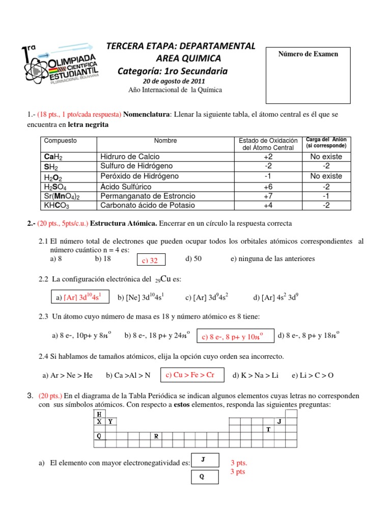Examenes Con Respuesta de La Tercera Etapa Quimica Ácido